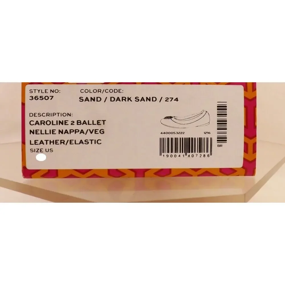 NIB TORY BURCH CAROLINE 2 DARK SAND LEATHER GOLD REVA NELLIE BALLET FLATS 7.5